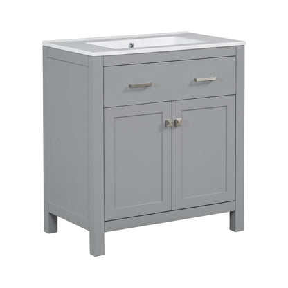 Modern gray bathroom vanity with white ceramic sink and soft-close doors by HouseOfZazla on Tampa Home & Garden Store