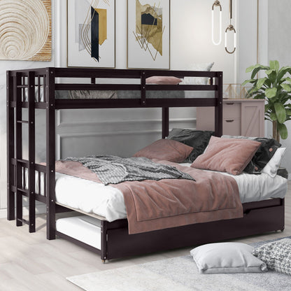 Smooth Mobility Bunk Bed With Trundle espresso wood frame with guard rails and trundle on Tampa Home & Garden Store
