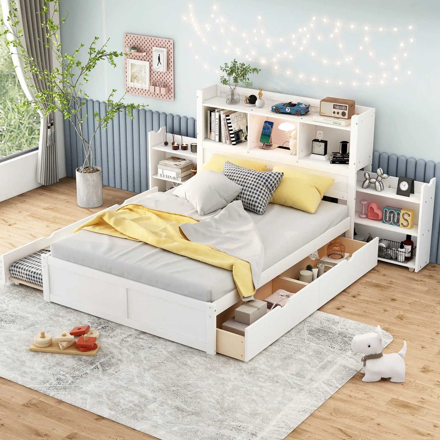 Storage Platform Bed With Shelves and Drawers