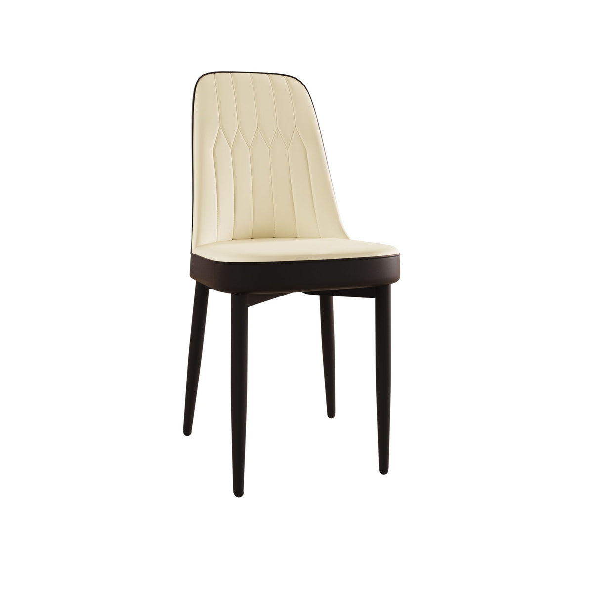 Modern dining chair by HouseOfZazla with cushioned beige quilted upholstery and dark legs on Tampa Home & Garden Store