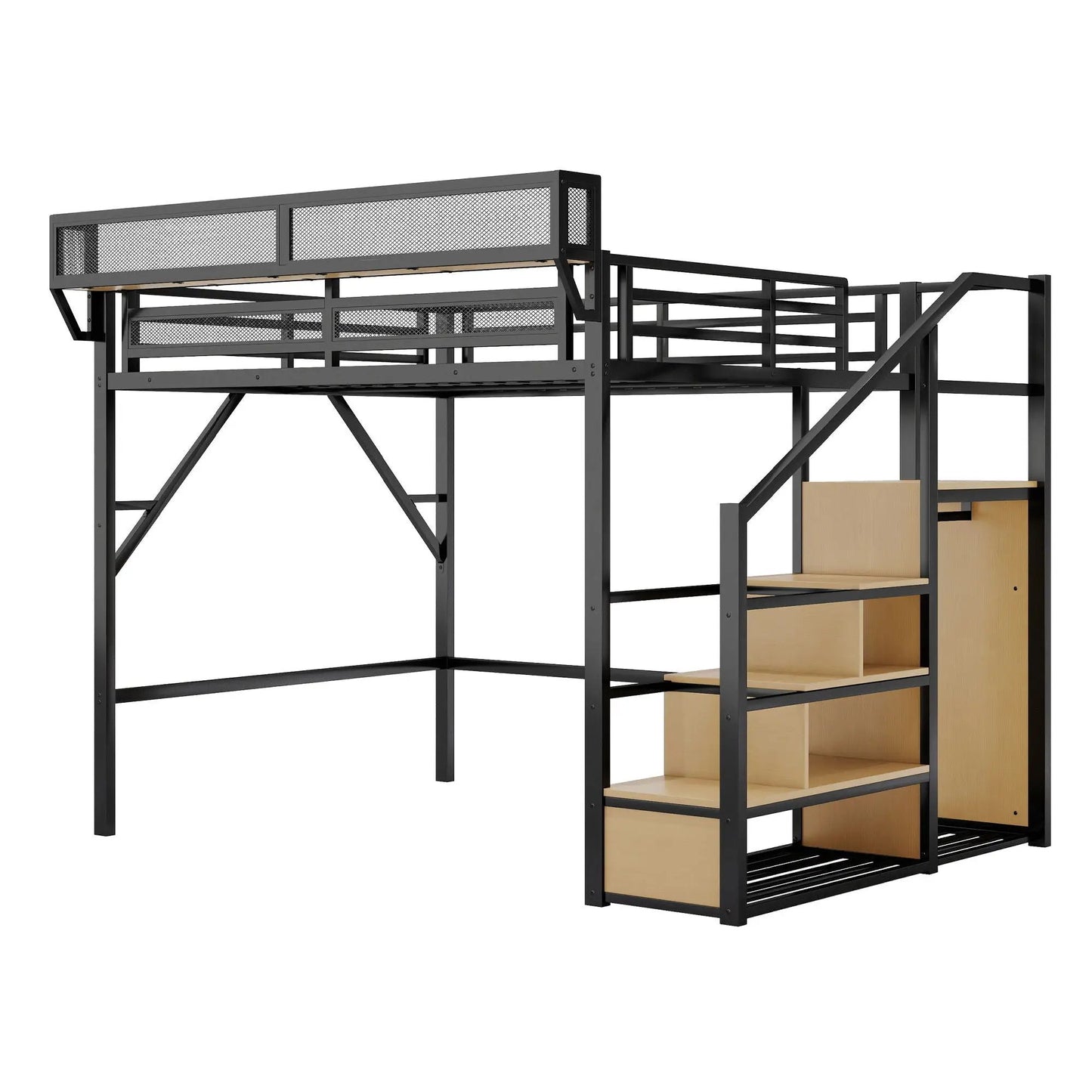 Queen Size Loft Bed with Stairs and Wardrobe