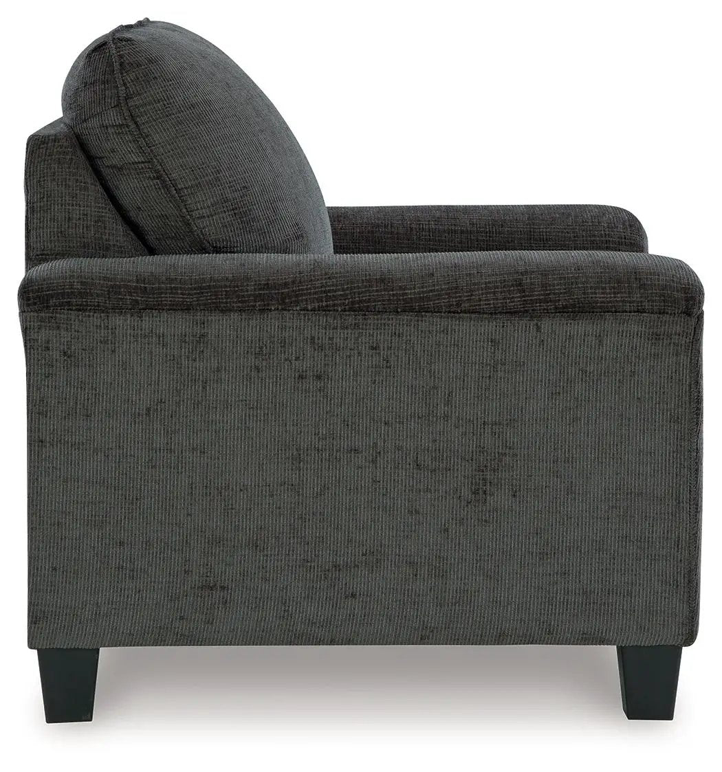 Erinslane stationary chair in dark charcoal textured fabric with wood legs on Tampa Home & Garden Store