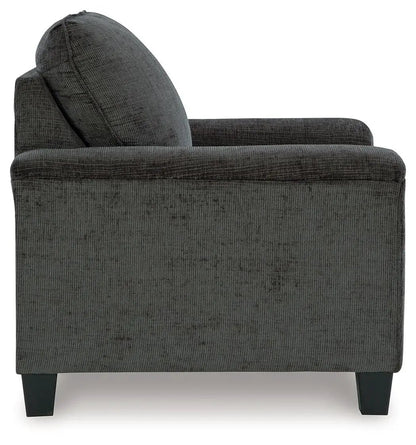 Erinslane stationary chair in dark charcoal textured fabric with wood legs on Tampa Home & Garden Store