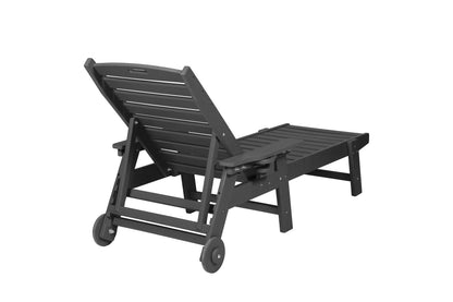 Outdoor lounge chair HouseOfZazla with wood-textured slats and adjustable backrest on wheels on Tampa Home & Garden Store