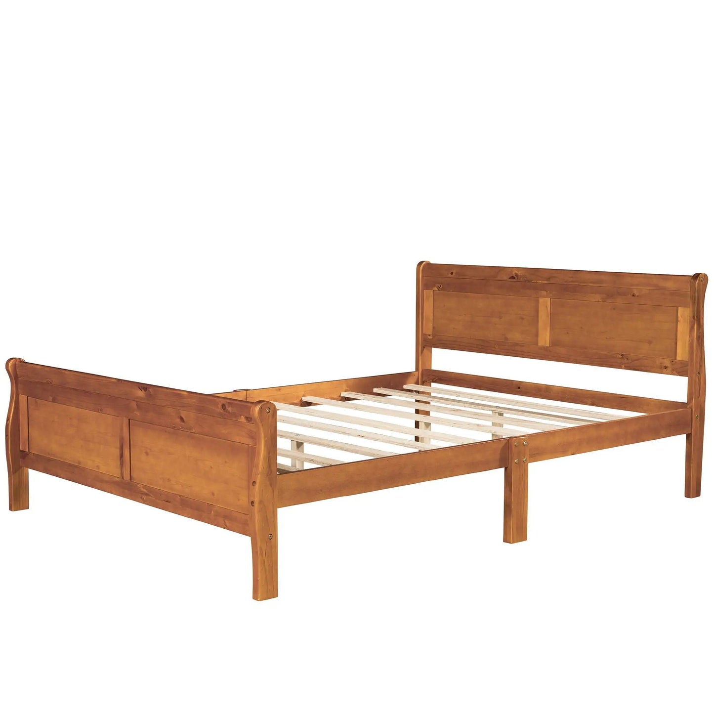 Platform bed frame from Unique Piece Furniture with headboard and footboard in warm wood finish on Tampa Home & Garden Store