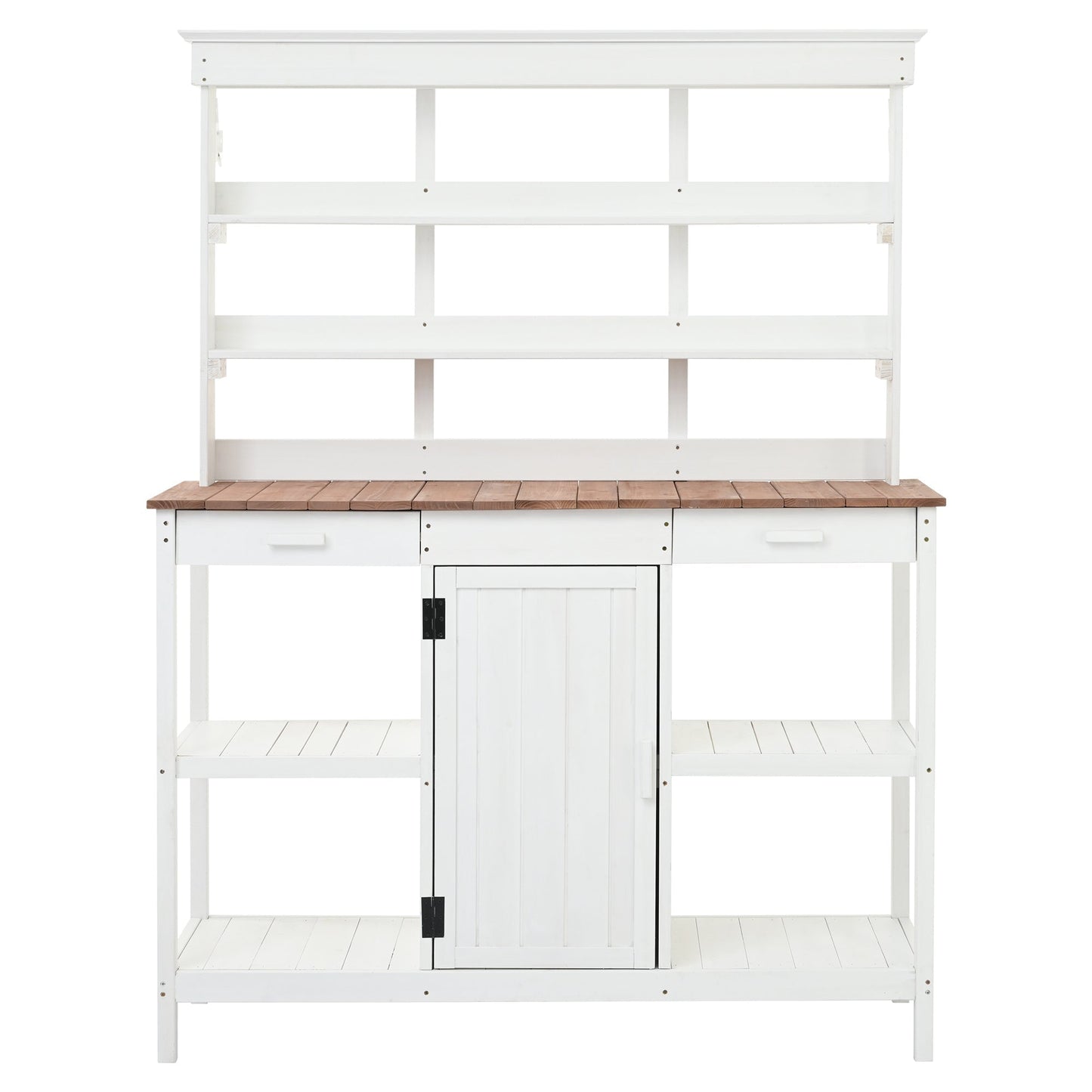 Topmax 66in outdoor farmhouse potting bench with white frame and wood top on Tampa Home & Garden Store