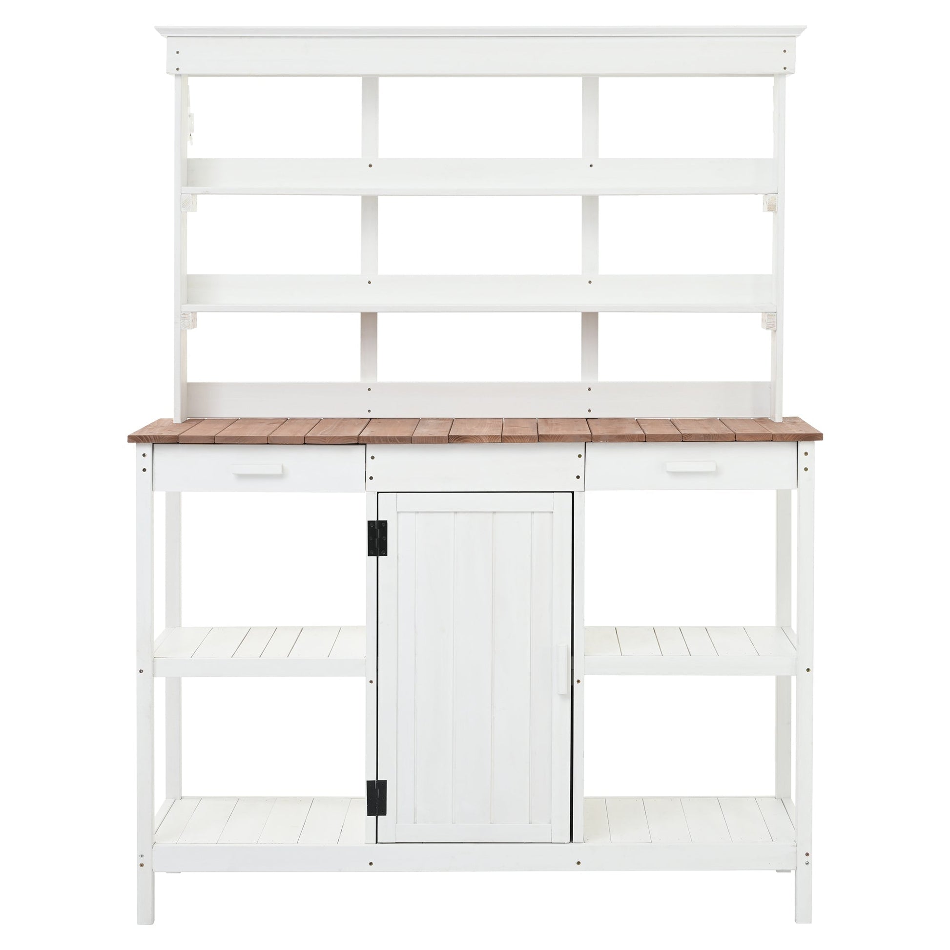 Topmax 66in outdoor farmhouse potting bench with white frame and wood top on Tampa Home & Garden Store