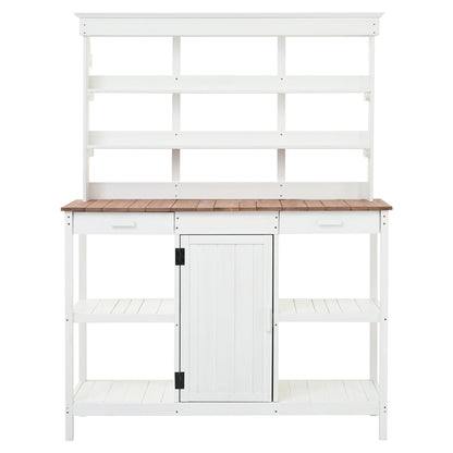 Topmax 66in outdoor farmhouse potting bench with white frame and wood top on Tampa Home & Garden Store