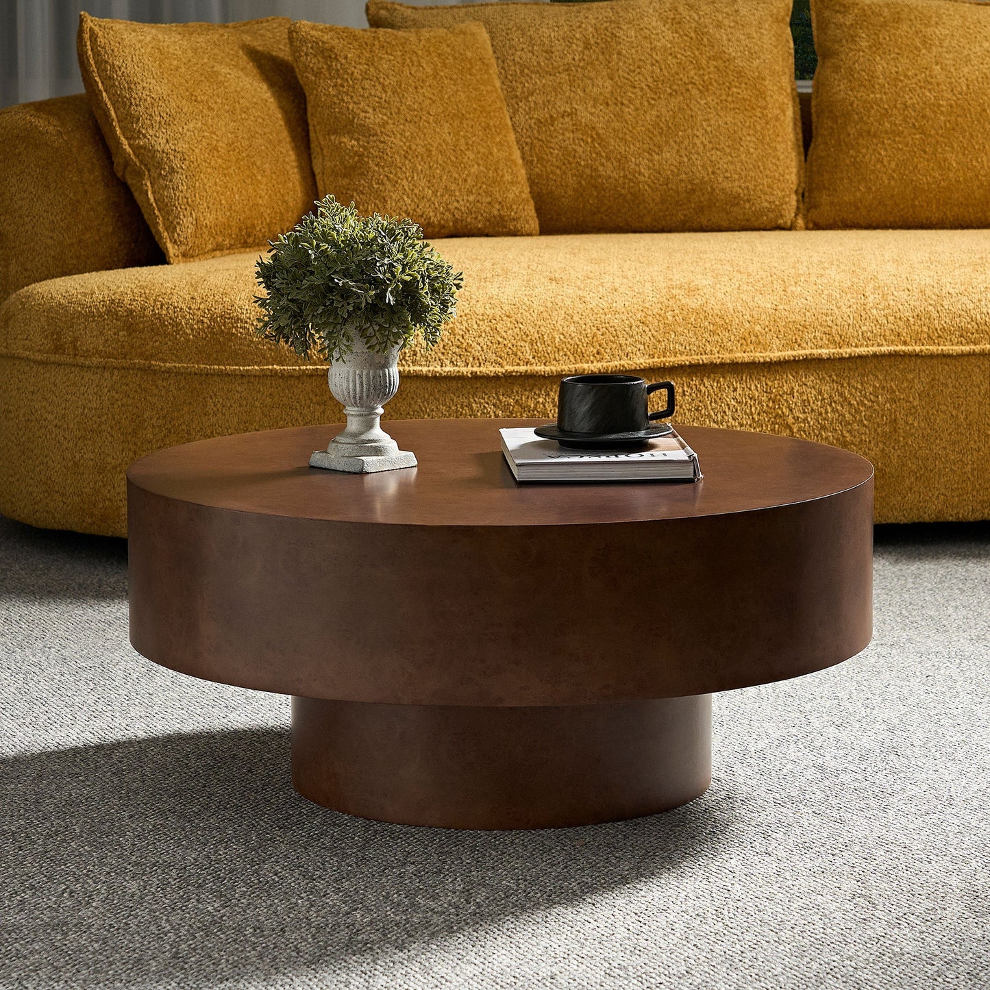 Coffee table 31.49'' faux burl wood round with sturdy pedestal by HouseOfZazla on Tampa Home & Garden Store