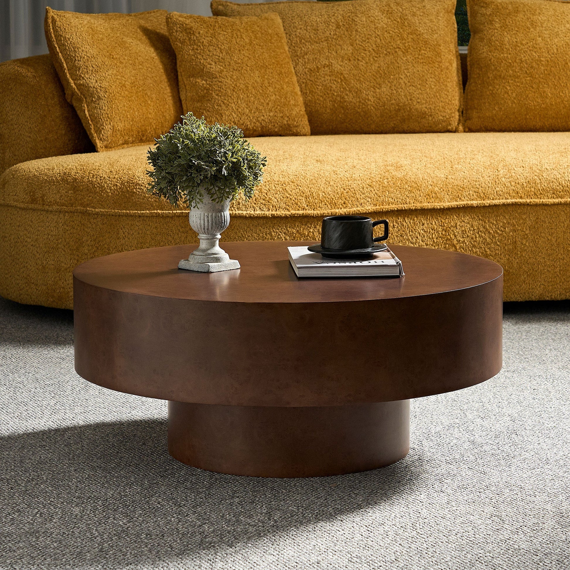 Coffee table 31.49'' faux burl wood round with sturdy pedestal by HouseOfZazla on Tampa Home & Garden Store
