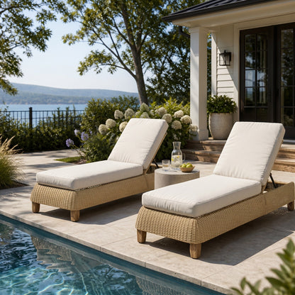 Adjustable outdoor wicker chaise lounges set of 2 with cream cushions HouseOfZazla on Tampa Home & Garden Store