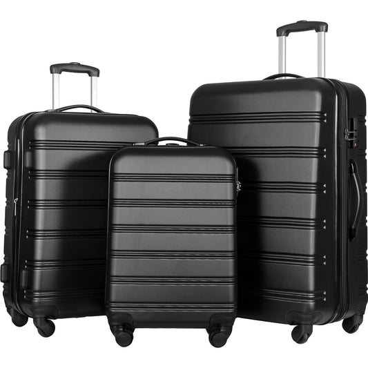 3pc HouseOfZazla hardside spinner luggage set with TSA lock in black on Tampa Home & Garden Store