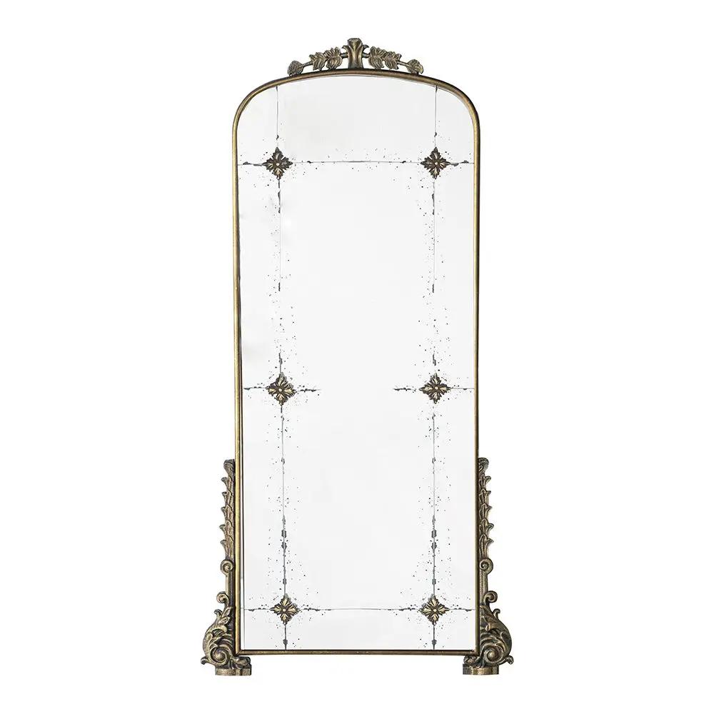 Antique Arched Mirror with Metal Frame and Gold