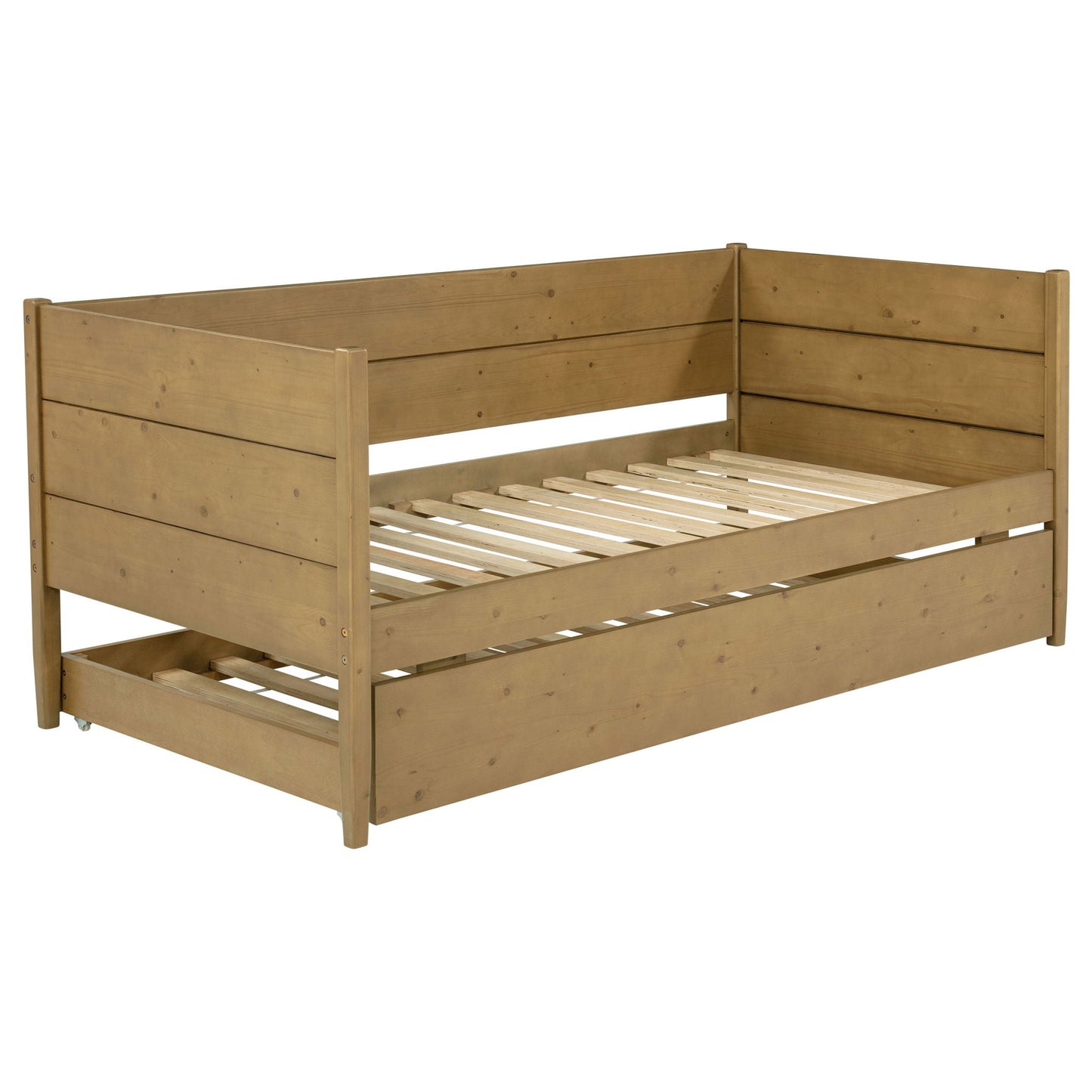 Stewart Twin Daybed with Trundle in natural wood finish, slatted bed decks and side rails on Tampa Home & Garden Store