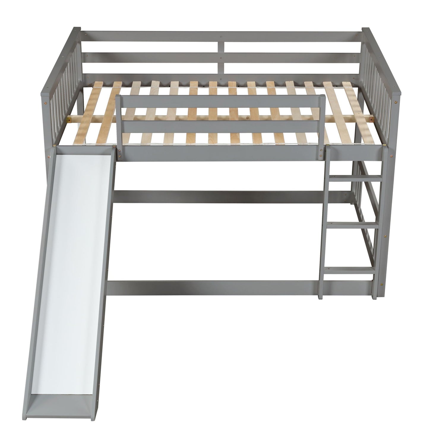Bunk Bed With Slide And Ladder grey metal frame with guard rails right ladder left slide on Tampa Home & Garden Store