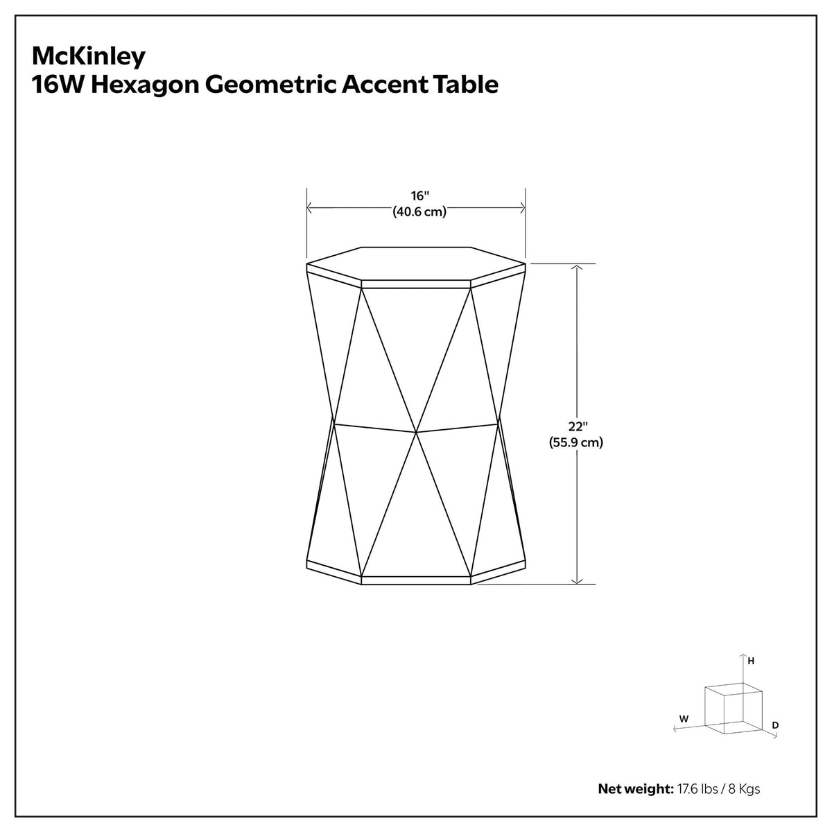 Mckinley 16W Hexagon Geometric Accent Table by HouseOfZazla, sculptural design on Tampa Home & Garden Store