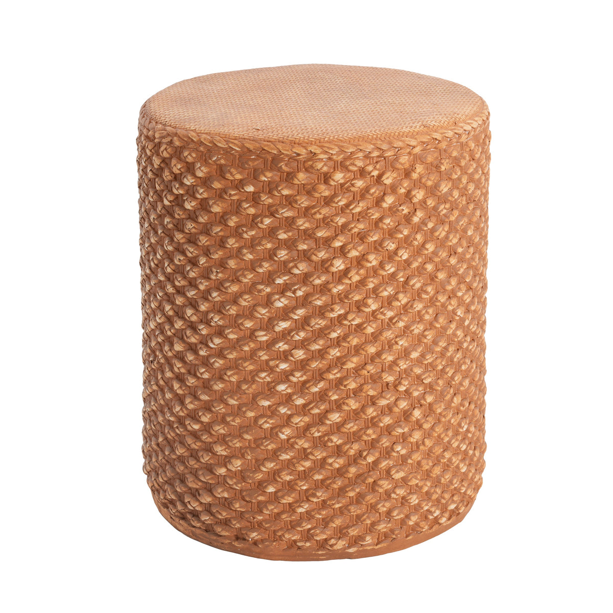 Evie Outdoor Patio Round MGO Side Table Brown with woven rattan texture on Tampa Home & Garden Store