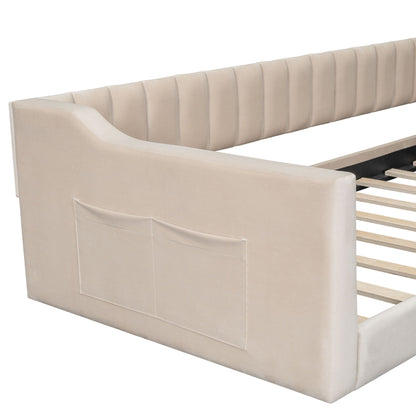 Daybed with side storage pocket by Unique Piece Furniture in beige upholstered fabric on Tampa Home & Garden Store