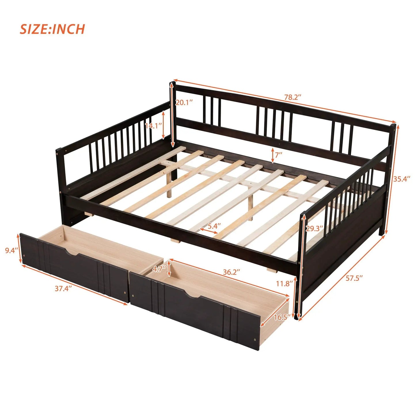 Dark wood storage daybed frame with built-in drawers by Unique Piece Furniture on Tampa Home & Garden Store