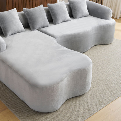 Modular L-Shape Sectional Sofa With Curved Chaise in light gray plush fabric by HouseOfZazla on Tampa Home & Garden Store
