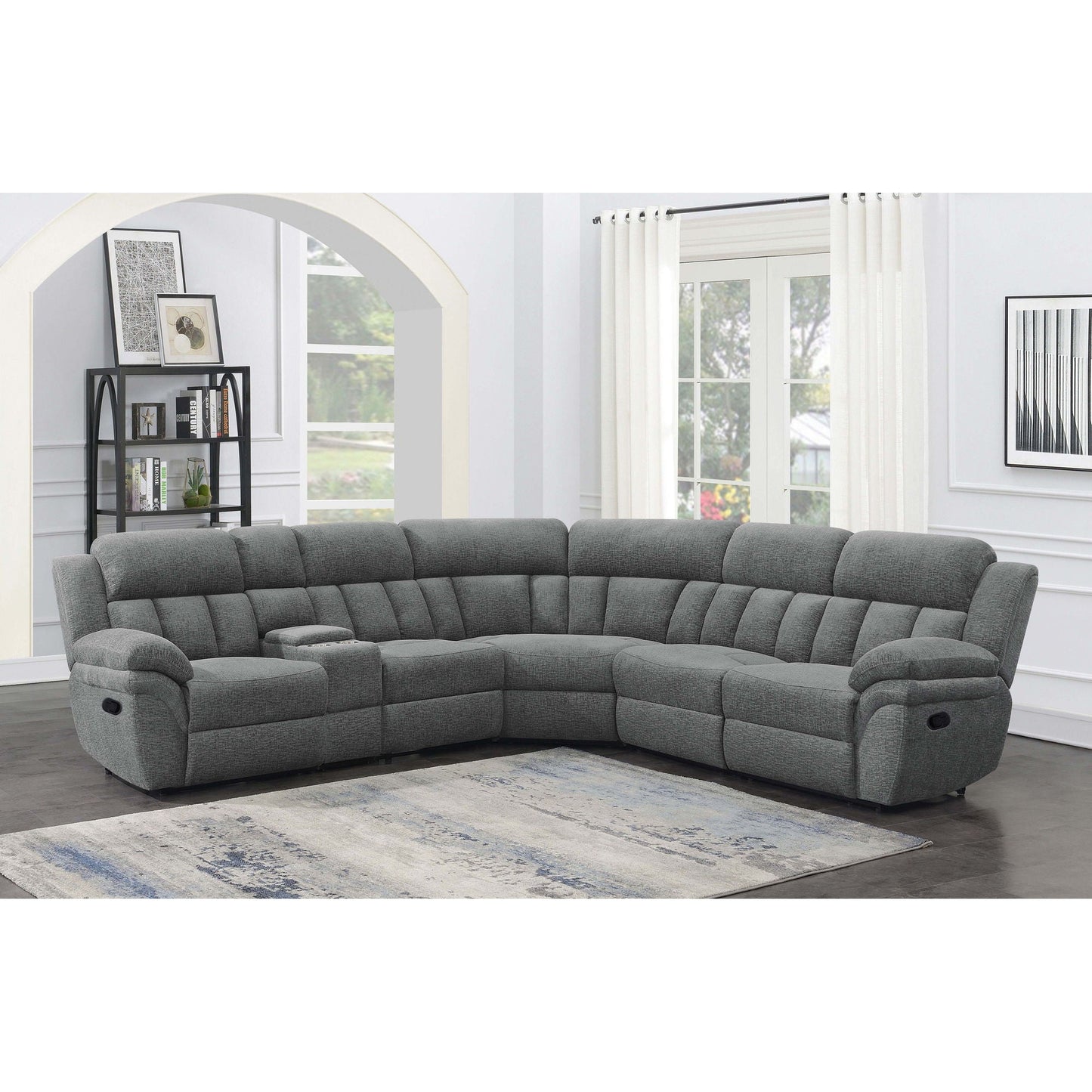 Divine 6-piece reclining sectional in gray fabric with chaise lounges on Tampa Home & Garden Store
