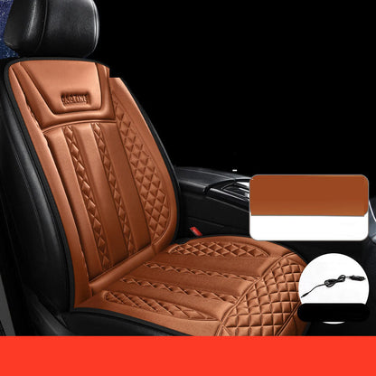 Car heated seat cushion brown quilted leatherette for car interior 12V/24V on Tampa Home & Garden Store