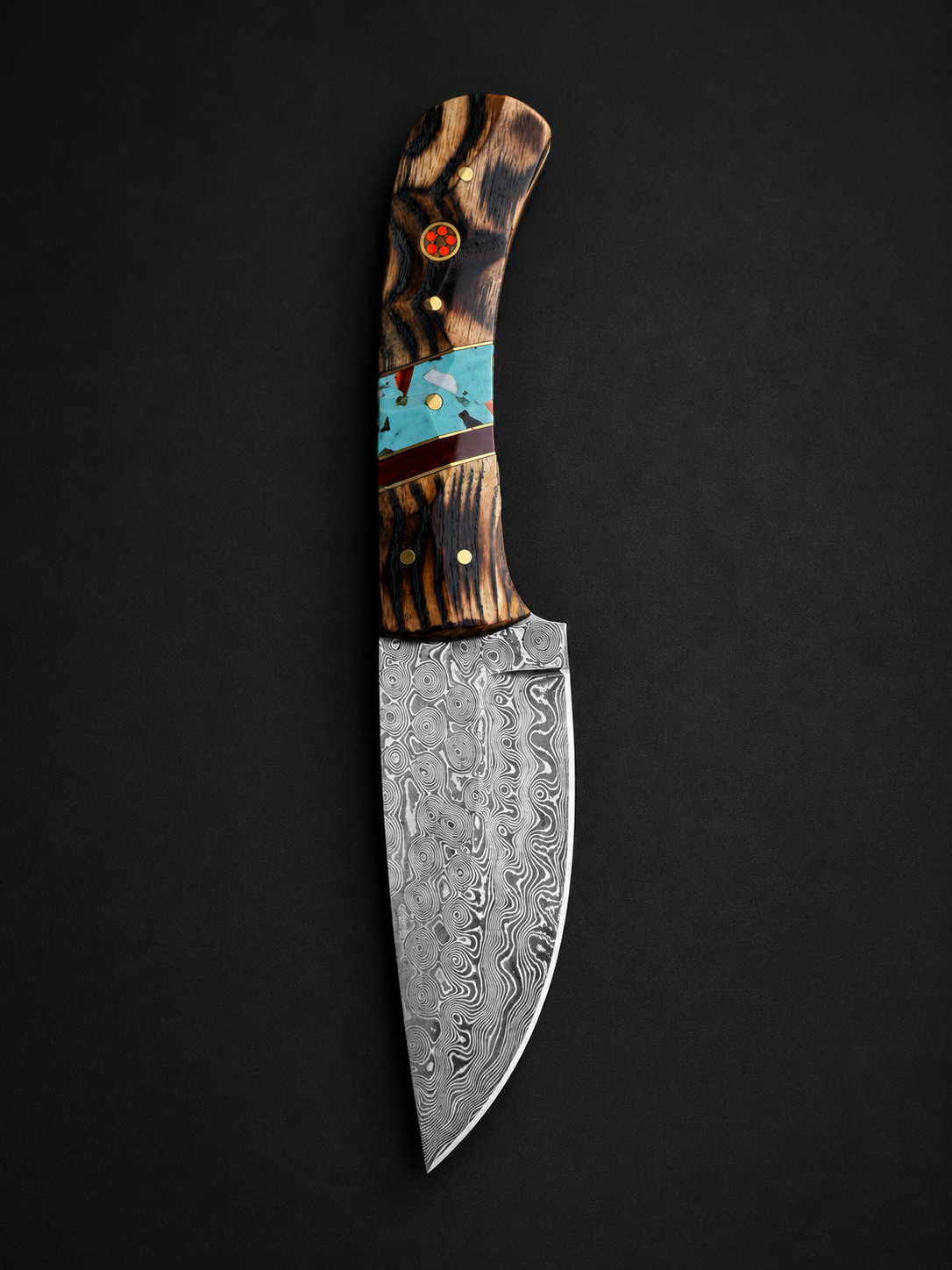 Titan Copper Canyon Damascus Hunter TK-521 knife with turquoise wood handle on Tampa Home & Garden Store