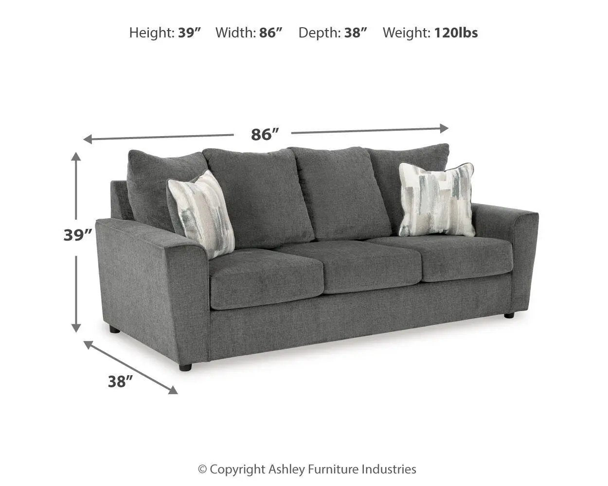 Stairatt Sofa, grey fabric upholstery, 86-inch wide 3-seat sofa by Unique Piece Furniture on Tampa Home & Garden Store