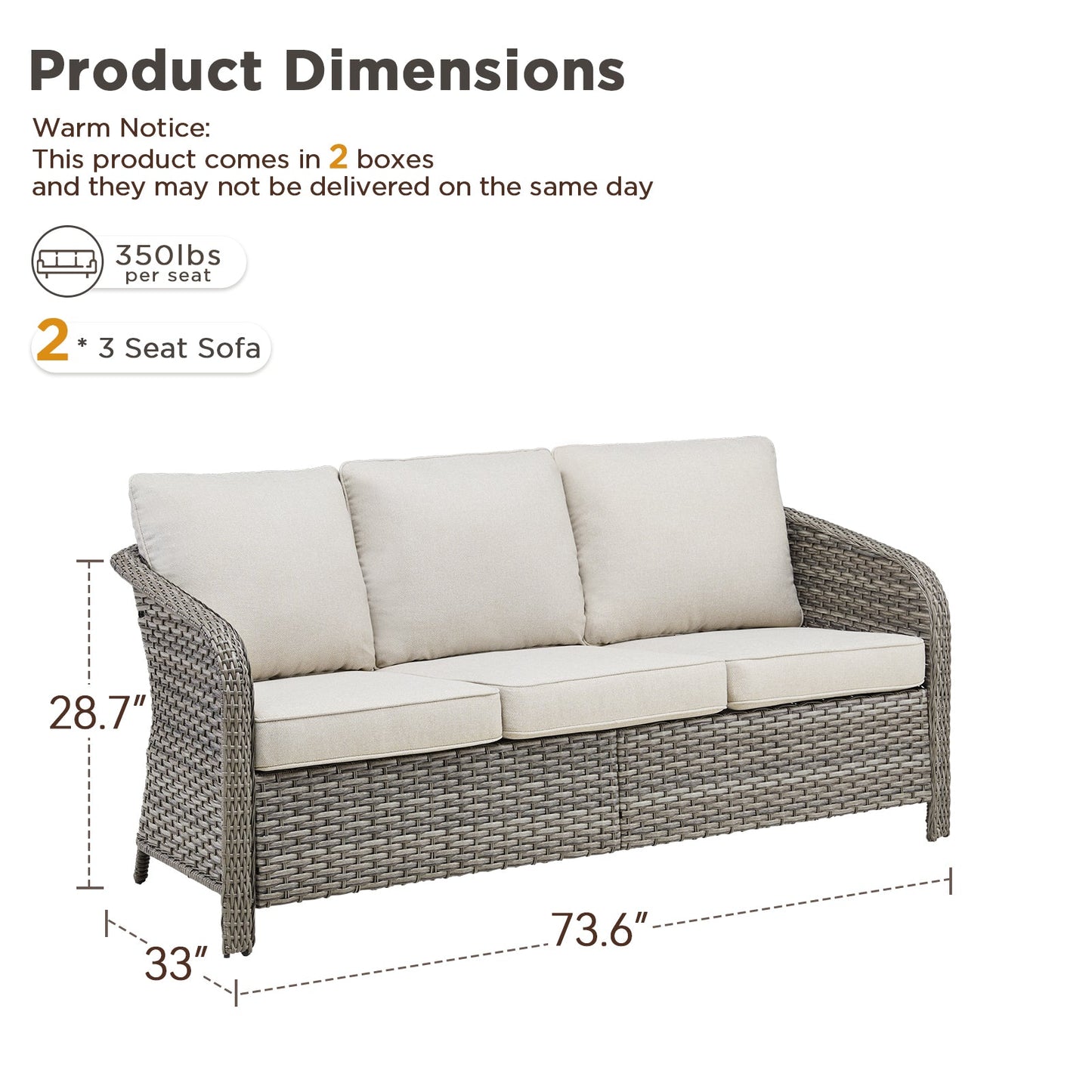 3-seat PE wicker rattan outdoor sofa set with beige cushions by HouseOfZazla on Tampa Home & Garden Store