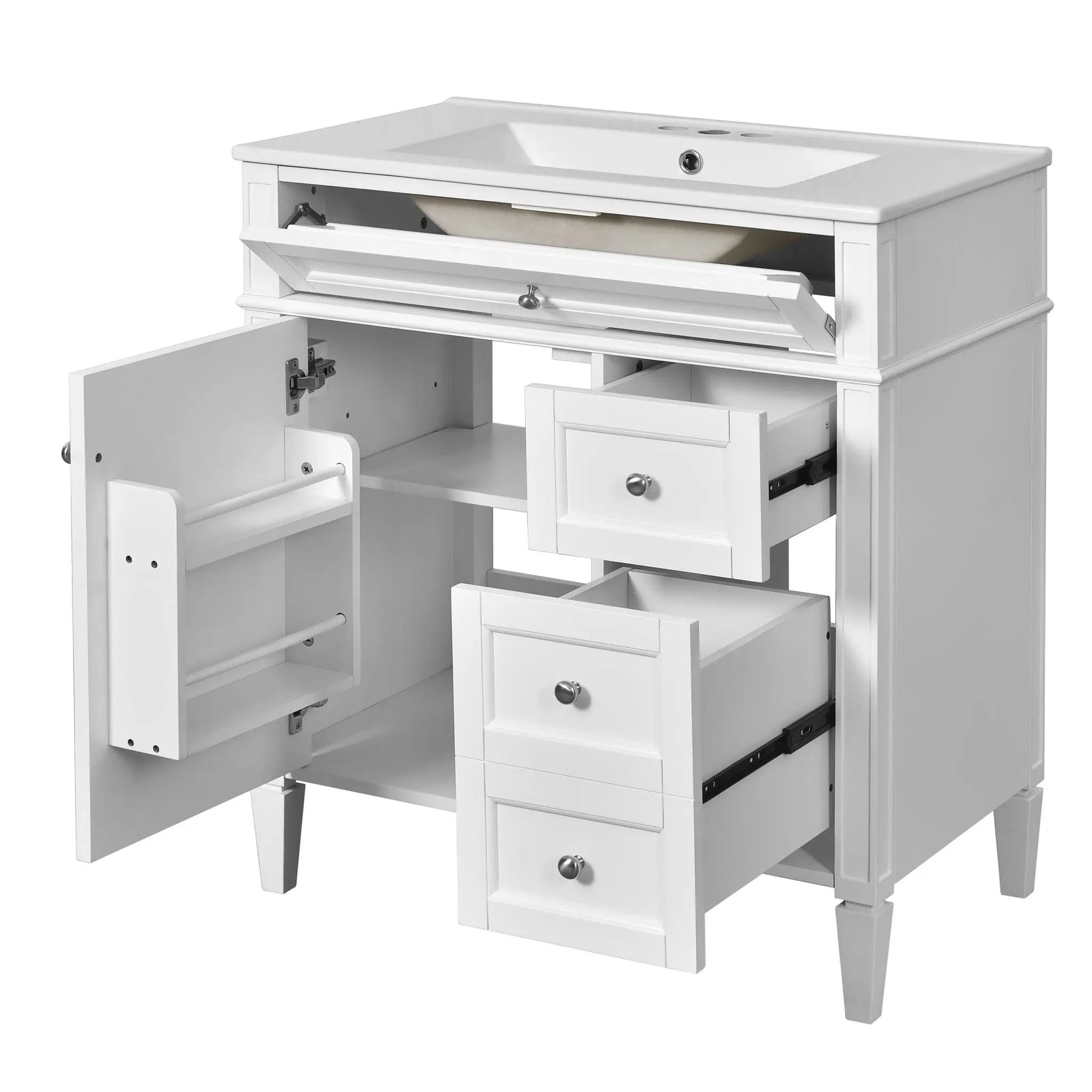 White bathroom vanity with top sink, 2 drawers and tip-out drawer by Unique Piece Furniture on Tampa Home & Garden Store