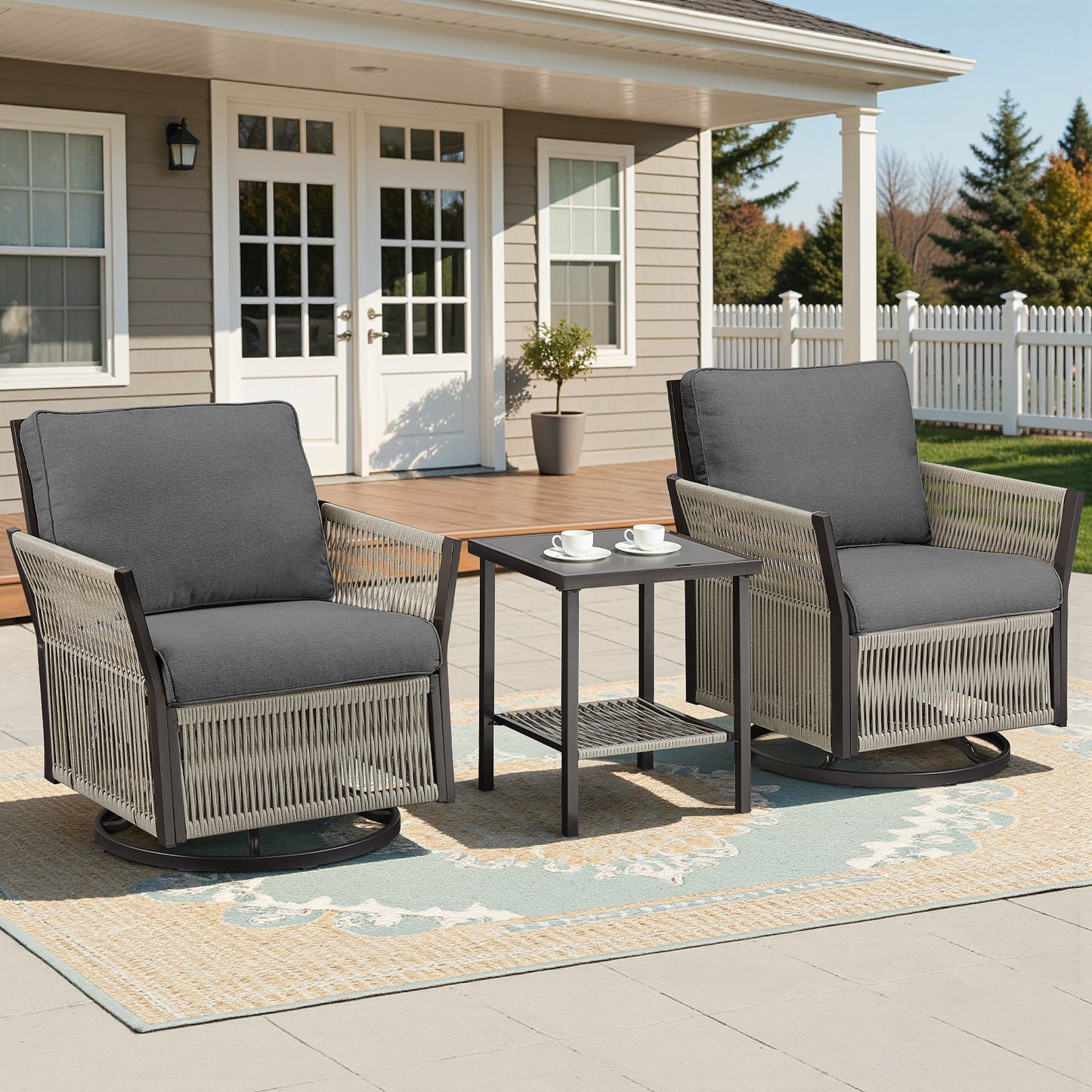 Swivel outdoor chairs set of 2 with table gray wicker HouseOfZazla on Tampa Home & Garden Store