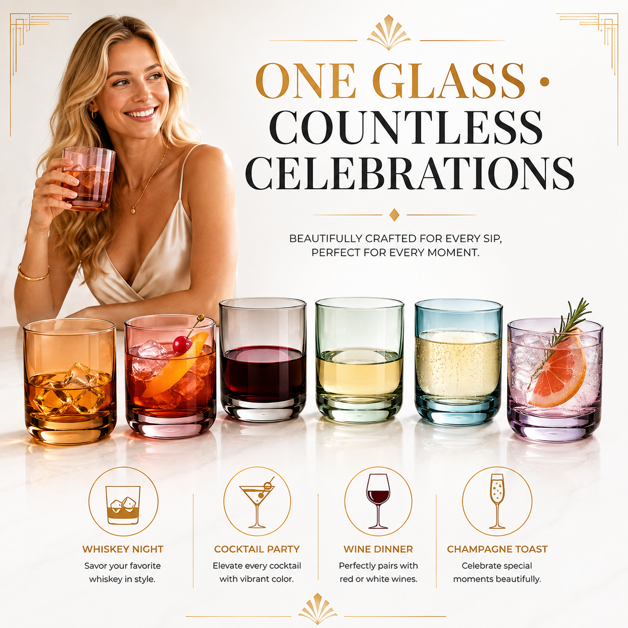 Six Tonal Lowball Whiskey Glasses For Daily Use