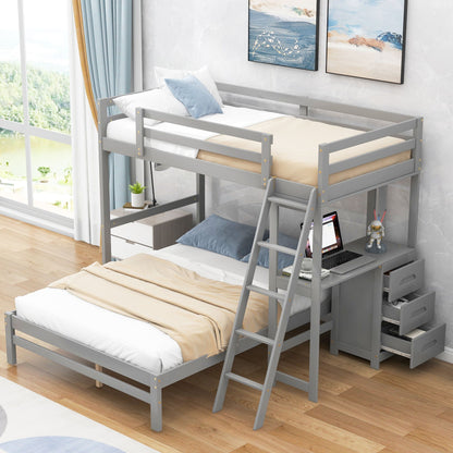 Bunk bed with built-in desk and 3 drawers in grey finish by HouseOfZazla on Tampa Home & Garden Store