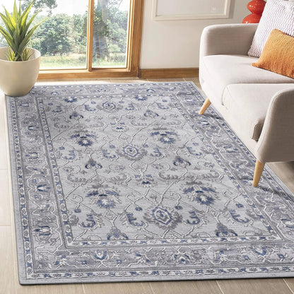Marfi Oriental Rug runner blue gray with floral border by Unique Piece Furniture on Tampa Home & Garden Store
