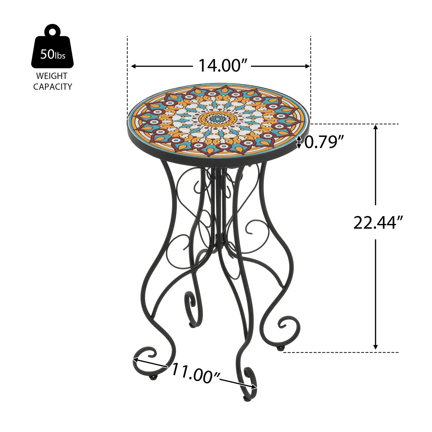 Round Ceramic Outdoor Table And Colorful Tile Top