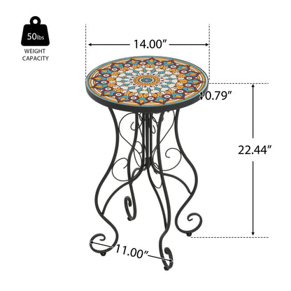 Round Ceramic Outdoor Table And Colorful Tile Top