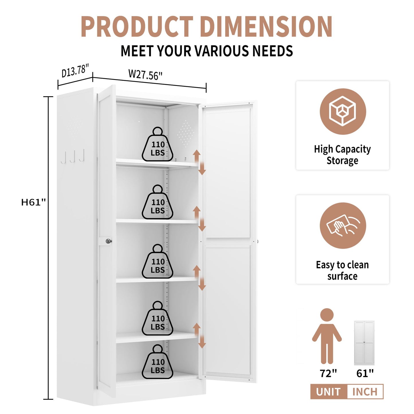 White metal kitchen pantry cabinet with adjustable storage and four heavy-duty shelves on Tampa Home & Garden Store