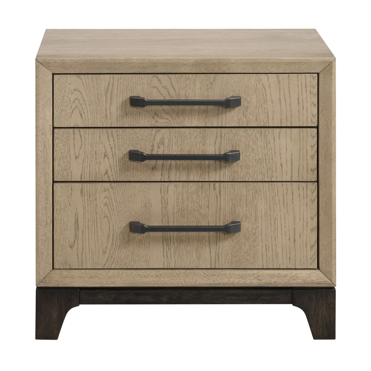 3-drawer brown wood accent nightstand with black metal handles on Tampa Home & Garden Store