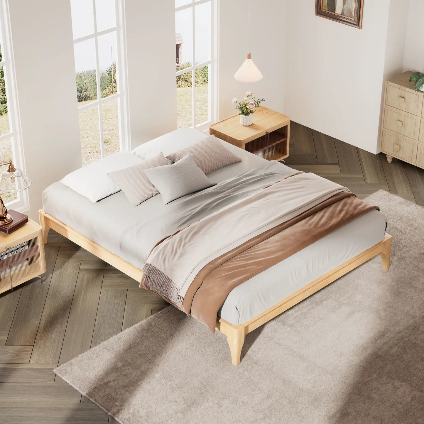 Solid Bamboo Platform Bed Frame with Slat Support