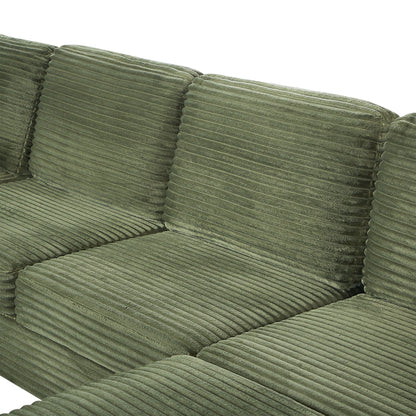 Upholstered U-shaped sectional sofa fabric close-up olive green corduroy HouseOfZazla 2-piece set on Tampa Home & Garden Store