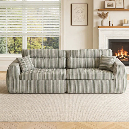 3 Seater striped stationary sofa with throw pillows in living room by Unique Piece Furniture on Tampa Home & Garden Store