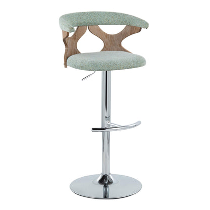 Contemporary adjustable barstool set with swivel, mint upholstery and curved wood back on Tampa Home & Garden Store