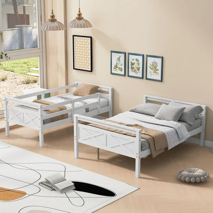 2 white bunk beds with ladder and safety guardrails by Unique Piece Furniture on Tampa Home & Garden Store