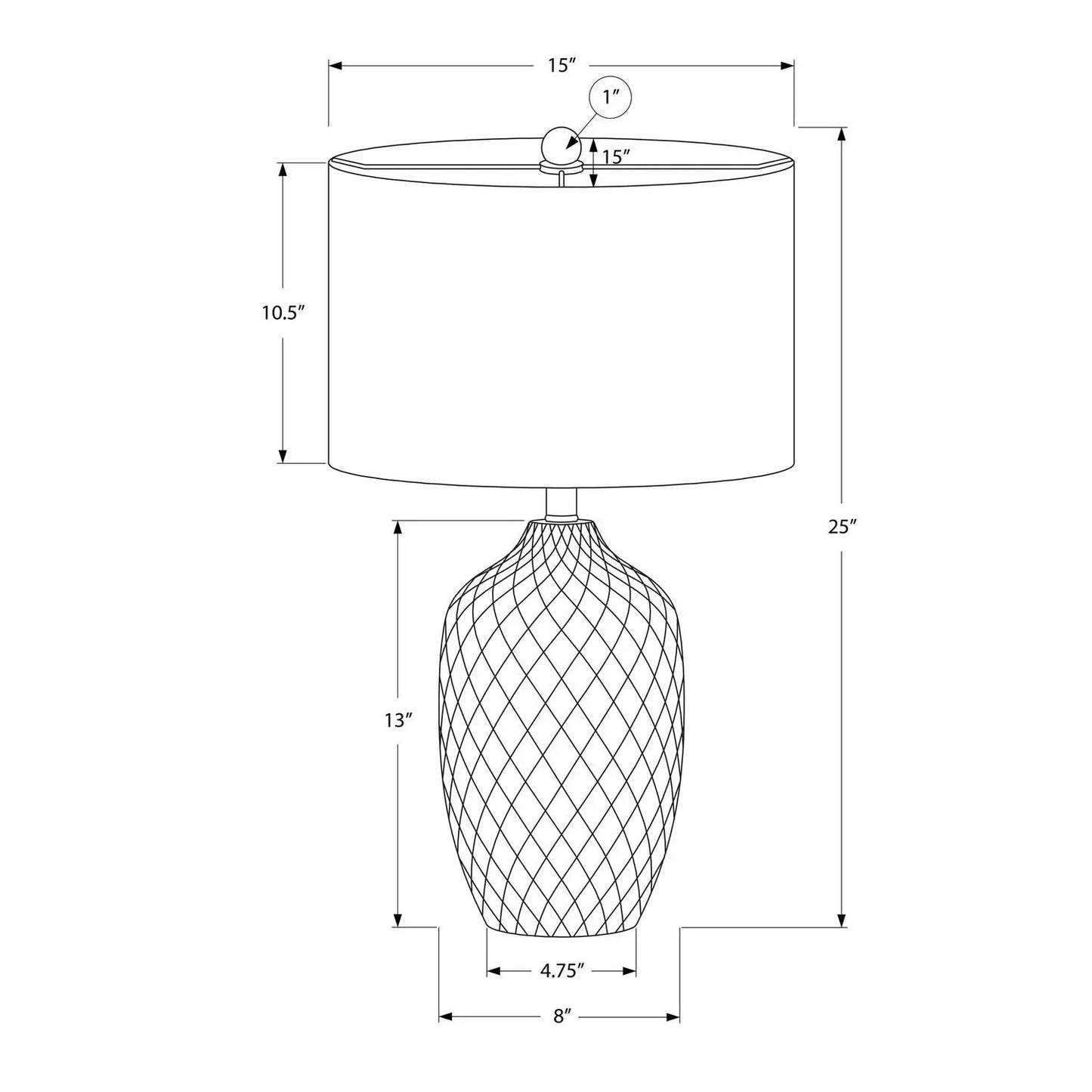 Table lamp transitional cream with urn-shaped diamond lattice base and cream drum shade on Tampa Home & Garden Store