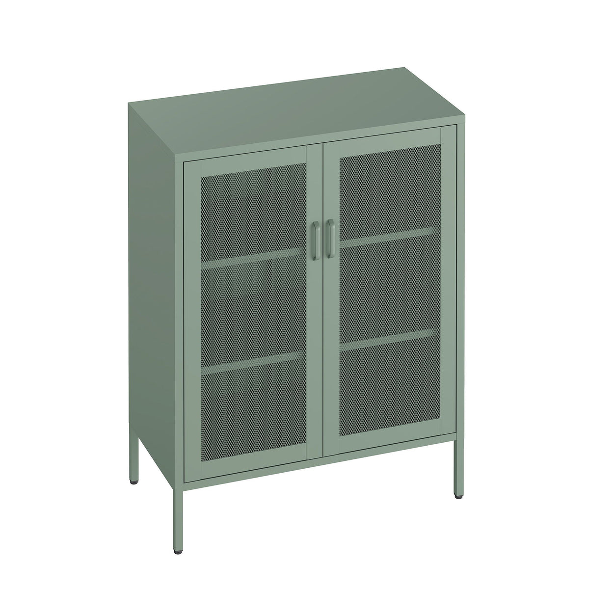 Metal accent cabinet from HouseOfZazla, green metal with two mesh doors and adjustable shelves on Tampa Home & Garden Store