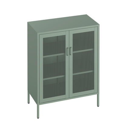 Metal accent cabinet from HouseOfZazla, green metal with two mesh doors and adjustable shelves on Tampa Home & Garden Store