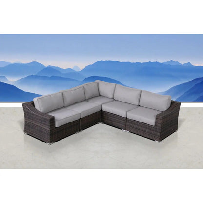 Contemporary Outdoor Rattan Wicker Sectional Seating Group, gray cushions, dark brown wicker on Tampa Home & Garden Store