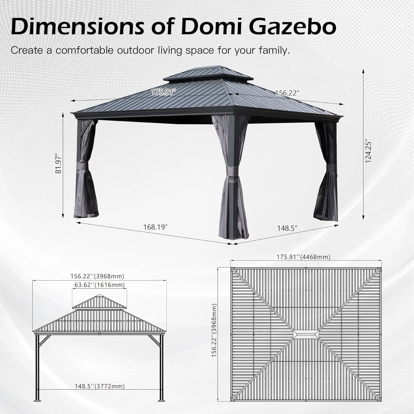 13x15FT Hardtop Gazebo with Double Steel Roof