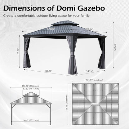 13x15FT Hardtop Gazebo with Double Steel Roof