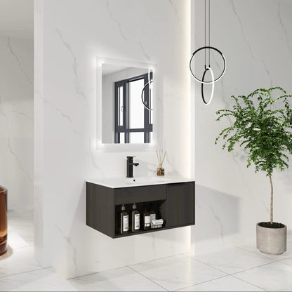 Wall Mounted Floating Vanity With Open Shelf